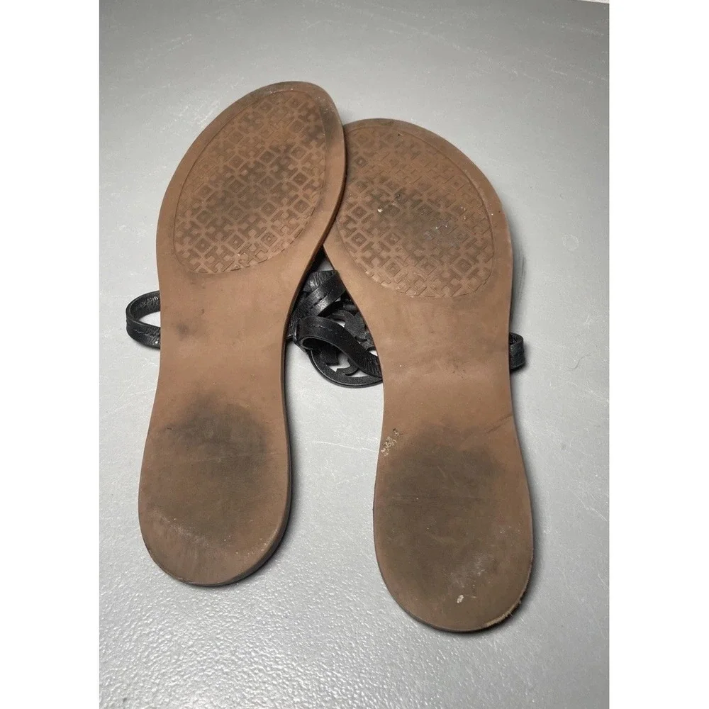 Tory‎ Burch Miller Black Leather Thong Sandals Women's Size 9